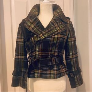 Juicy Couture Brown Green Plaid Wool Blazer Jacket - Sz 10